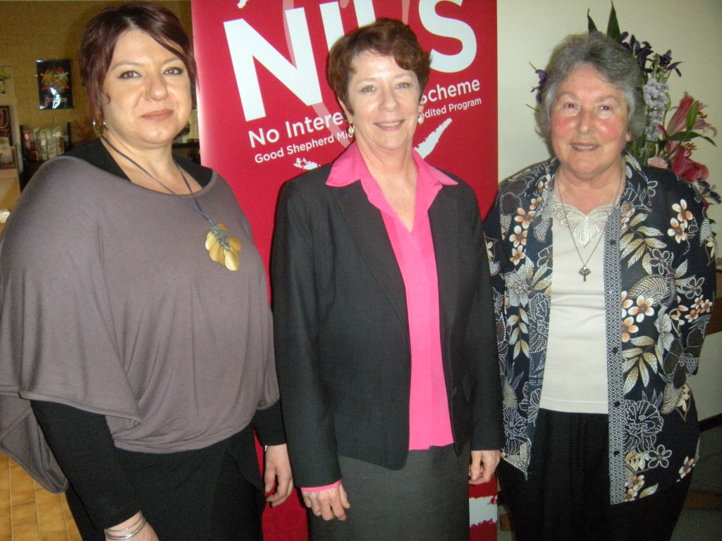 Kathy Kroes, Bronwen Griffiths, Sr Geraldine Mitchell at launch of the NILS scheme at the Good Shepher Centre in Leederville.