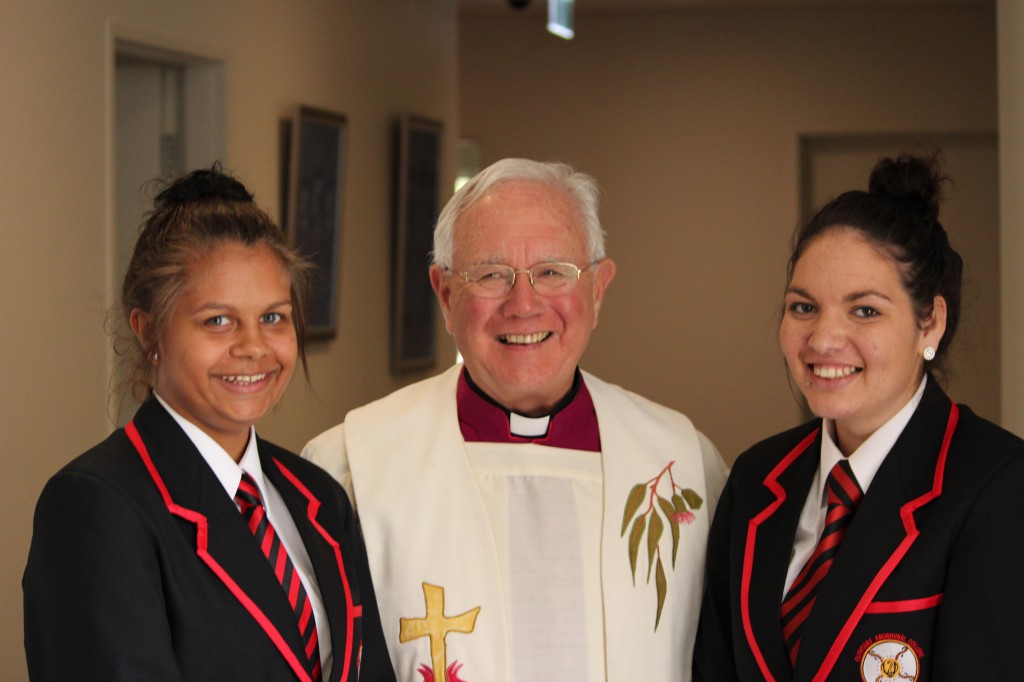 Happy faces all round: Monsignor Michael Keating blessed the new boarding facility. 