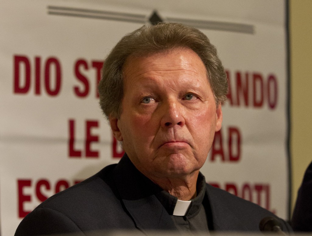 Former Maryknoll Father Roy Bourgeois is pictured in Rome during a media conference in 2011.