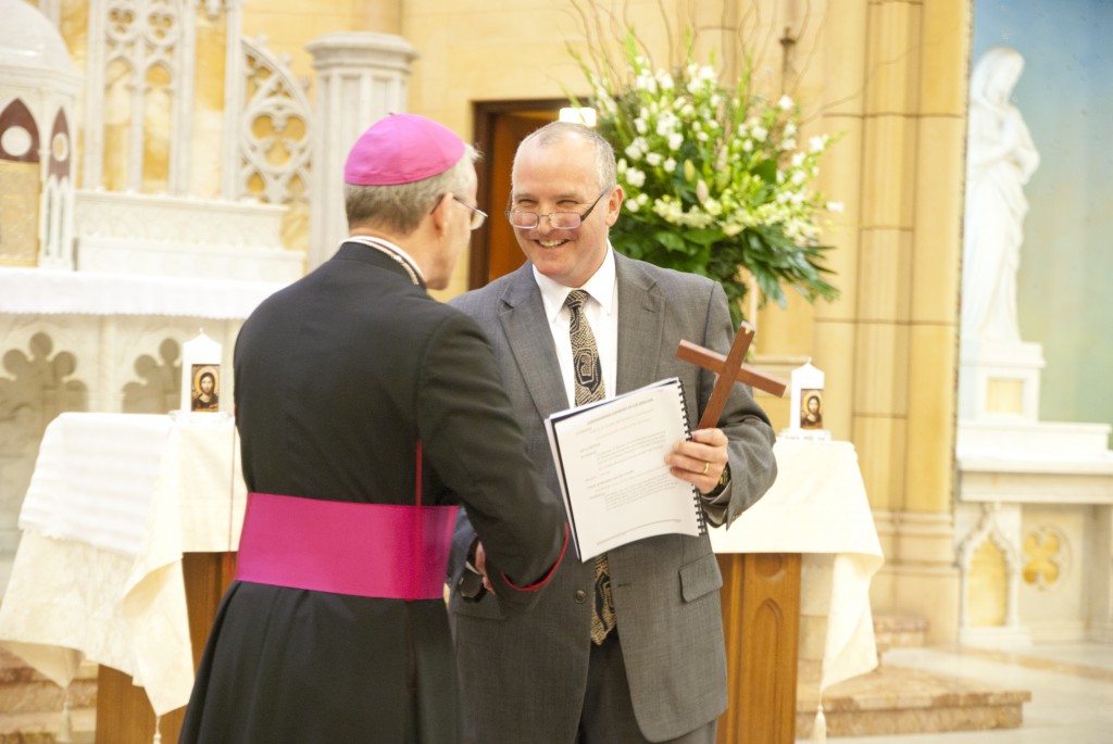 Archbishop Timothy Costelloe SDB commissions Tim McDonald. PHOTOS: Sarah Motherwell