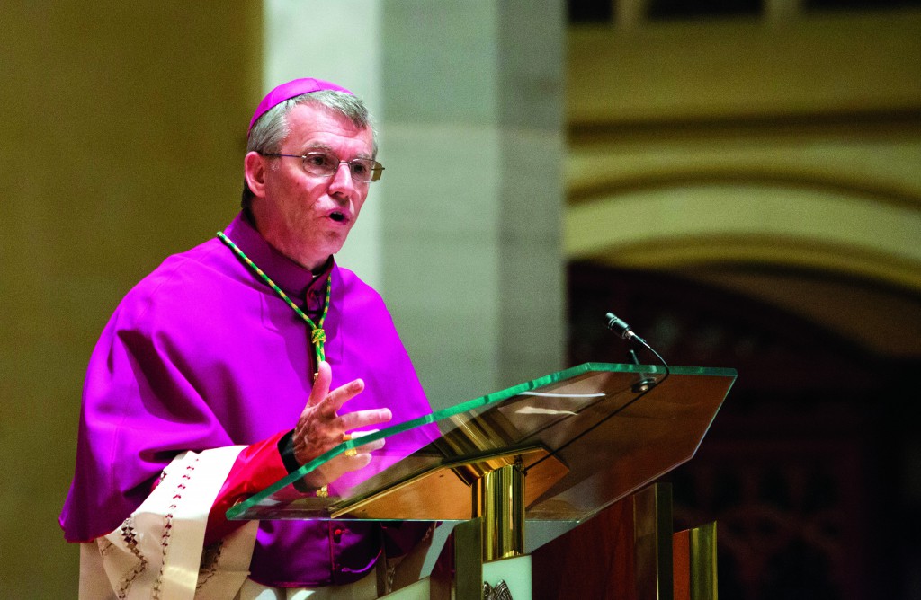 Archbishop Timothy Costelloe SDB addresses parish representatives in St Mary’s Cathedral last week. On Monday, Archbishop Costelloe welcomed the announcement by Prime Minister Julia Gillard of a Royal Commission into the abuse of children in church and state-run institutions over decades in Australia.