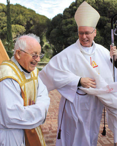 Mgr Sean O’Shea and Bishop Donald Sproxton after confirmations on Rottnest.