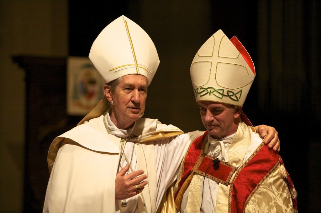 Archbishop Emeritus Hickey with actor at reinterment of Bishop Brady remains
