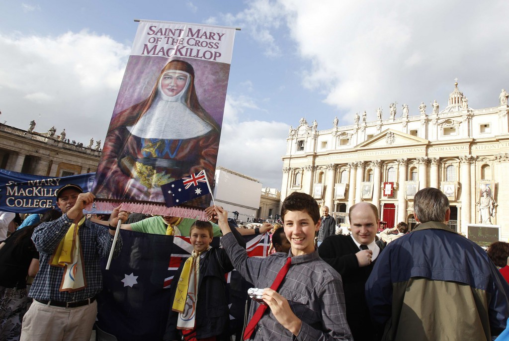 Australian pilgrims celebrate Mary MacKillop’s canonisation in October 2010. PHOTO: CNS/Reuters