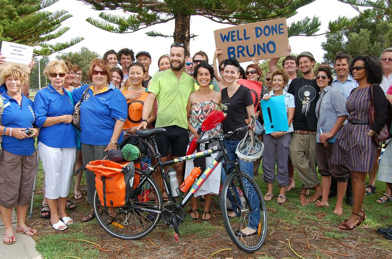 Bruno Cordier arrives in Fremantle on February 14 after cycling from Sydney to Perth raising money to prevent obstetric fistula.