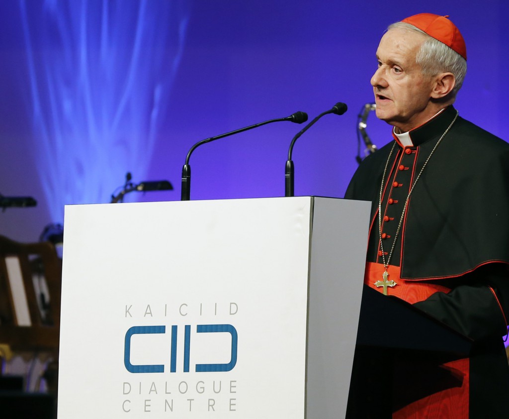 Cardinal Jean-Louis Tauran, president of the Pontifical Council for Interreligious Dialogue, delivers his speech on Nov. 26 during the opening ceremony of the King Abdullah Bin Abdulaziz International Center in Vienna. PHOTO: CNS/Leonhard Foeger, Reuters