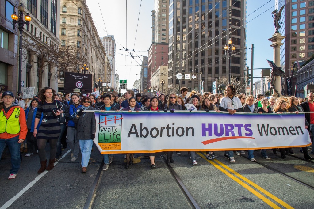 Participants carry a banner during the annual Walk for Life West Coast in San Francisco Jan. 26. An estimated 50,000 people took part in the pro-life demonstration. PHOTO: CNS/Dennis Callahan, Catholic San Francisco 