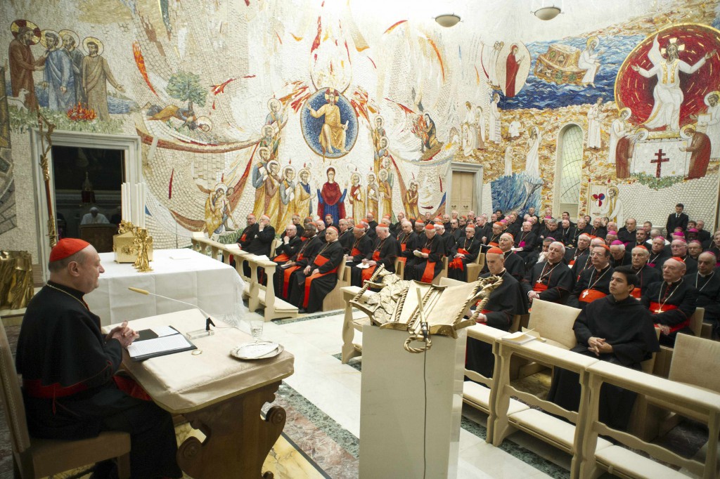 Cardinal Gianfranco Ravasi, president of the Pontifical Council for Culture, addresses members of the Roman Curia during the closing day of a spiritual retreat on Feb. 23 with Pope Benedict XVI at the Vatican. PHOTO: CNS/L'Osservatore Romano via Reuters