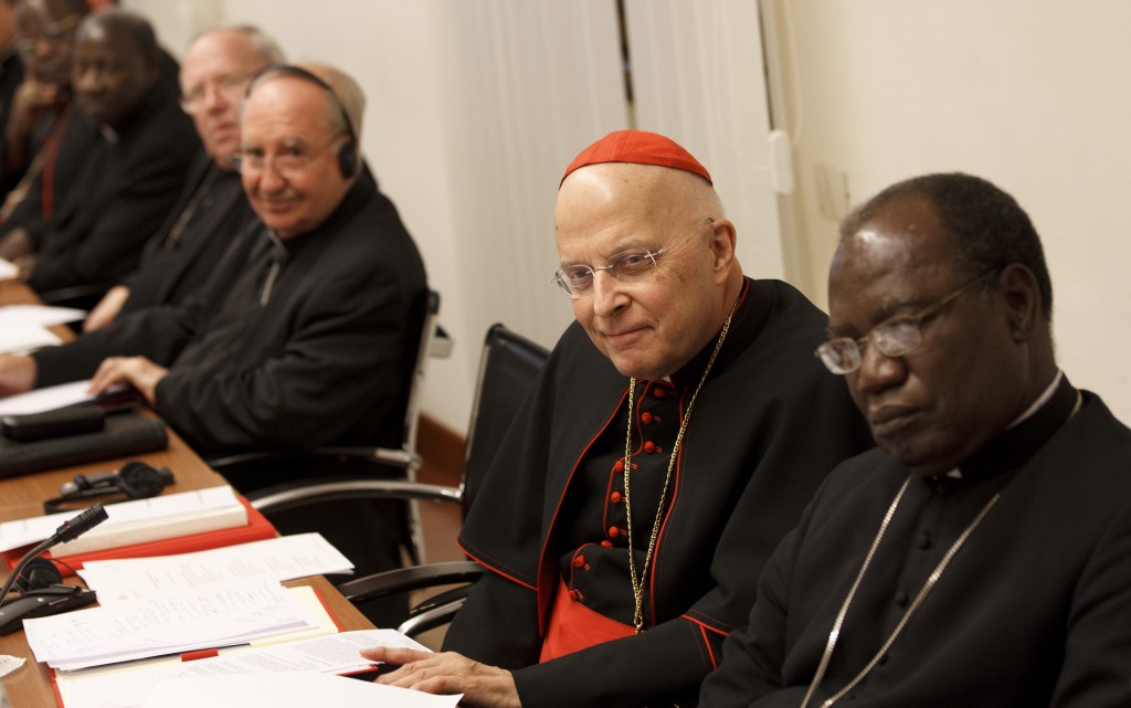 Cardinal Francis E. George of Chicago, second from right, attending the plenary meeting of the Pontifical Council for Culture on Feb. 7 at the Vatican. PHOTO: CNS/Paul Haring