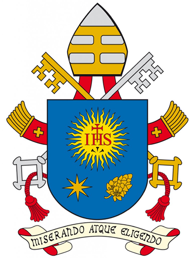 The Vatican has updated the coat of arms of Pope Francis. The insignia borrows much from his former episcopal emblem. PHOTO: CNS