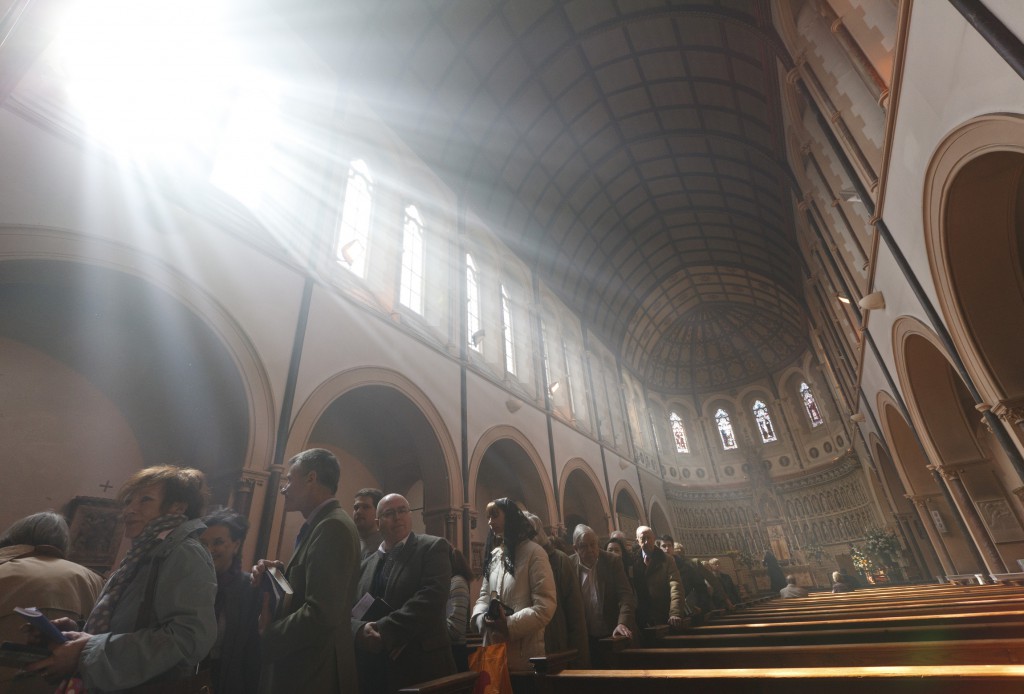 People leave after attending a Mass in Latin at the Oratory Church of St Aloysius Gonzaga in Oxford on England, April 15, 2012. Archbishop of Brisbane Mark Coleridge has approved the establishment of an Oratory in his city by 2016. Photo: CNS/Paul Haring