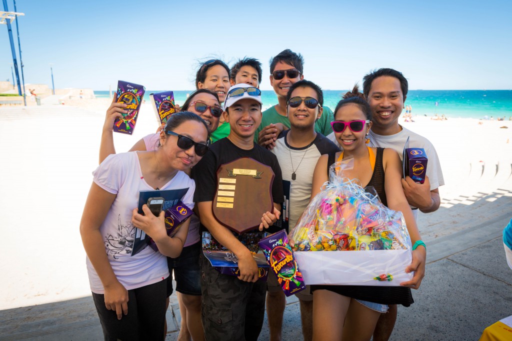 The Singles for Christ team celebrate their win in the Catholic Youth Ministry Sand Sculpture competition. PHOTO: Michael Connelly, CYM
