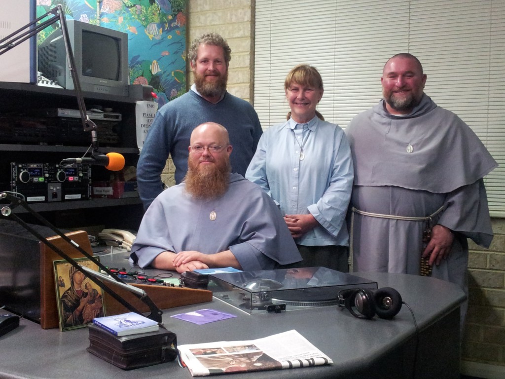 Tertiaries, Br Joseph and Sr Therese, back, with Friar Cyprian, front, and Fr Joseph, right.