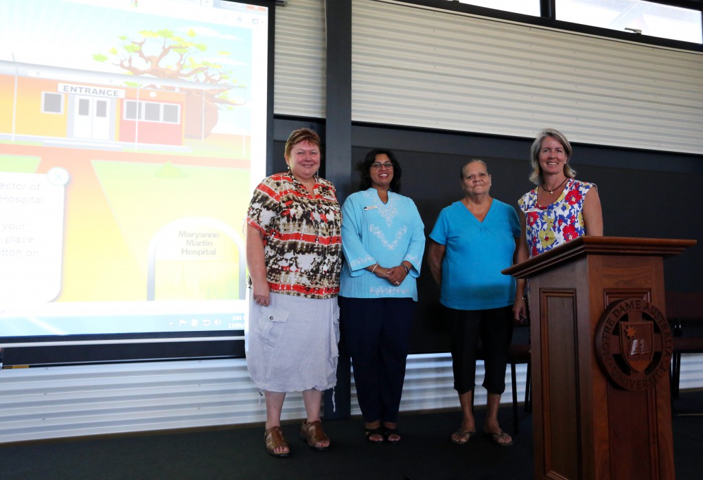Sr Jennifer Farrell SGS; Dean of the School of Nursing & Midwifery on the Fremantle and Broome campuses, Professor Selma Alliex; Maryanne Martin and Sally Clark at the launch of The Maryanne Martin Hospital. PHOTO: UNDA