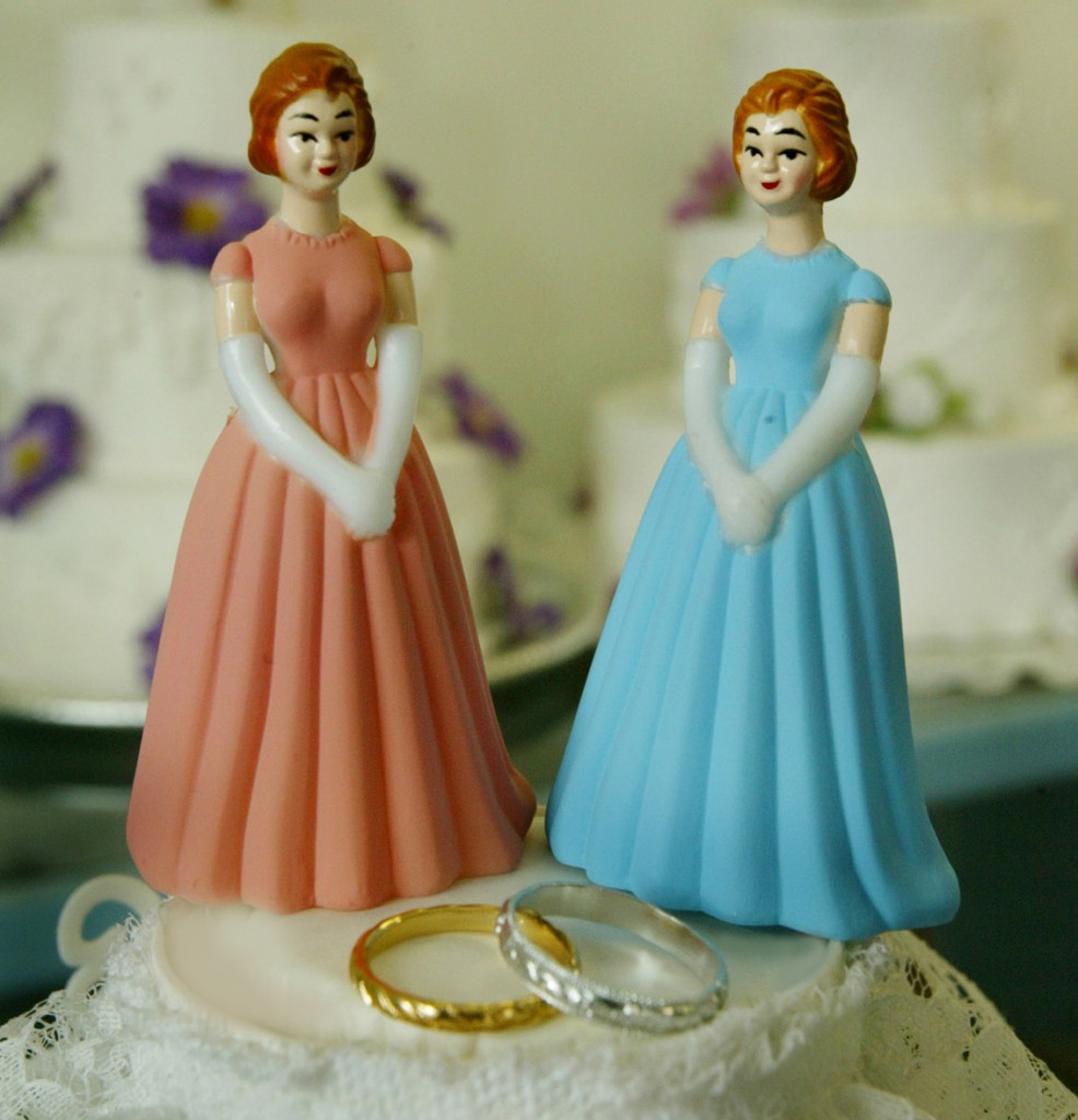 A decoration from a same-sex marriage cake at Morfey’s Cake Shoppe  in Seattle.  PHOTO: CNS from Reuters
