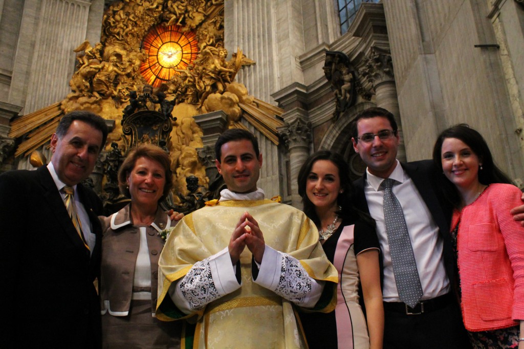 Perth man Christian Irdi and his family following his ordination to the diaconate in St Peter’s Basilica along with fellow Perth seminarian Mark Baumgarten on October 3. PHOTO: North American College