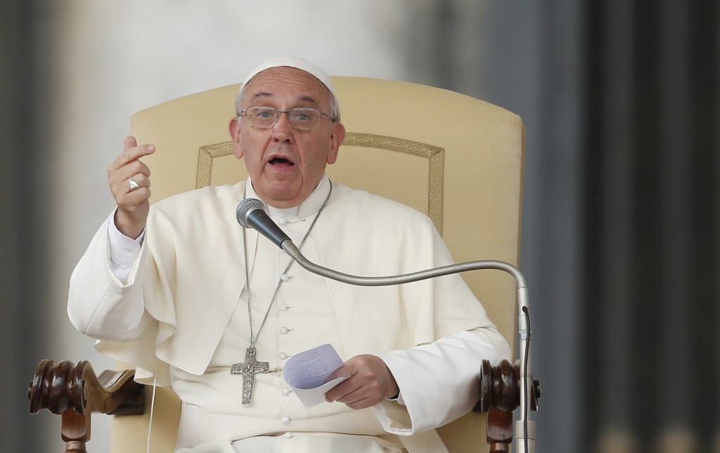 Pope Francis speaks during his general audience on Oct. 16 in St. Peter's Square at the Vatican. PHOTO: CNS/Paul Haring