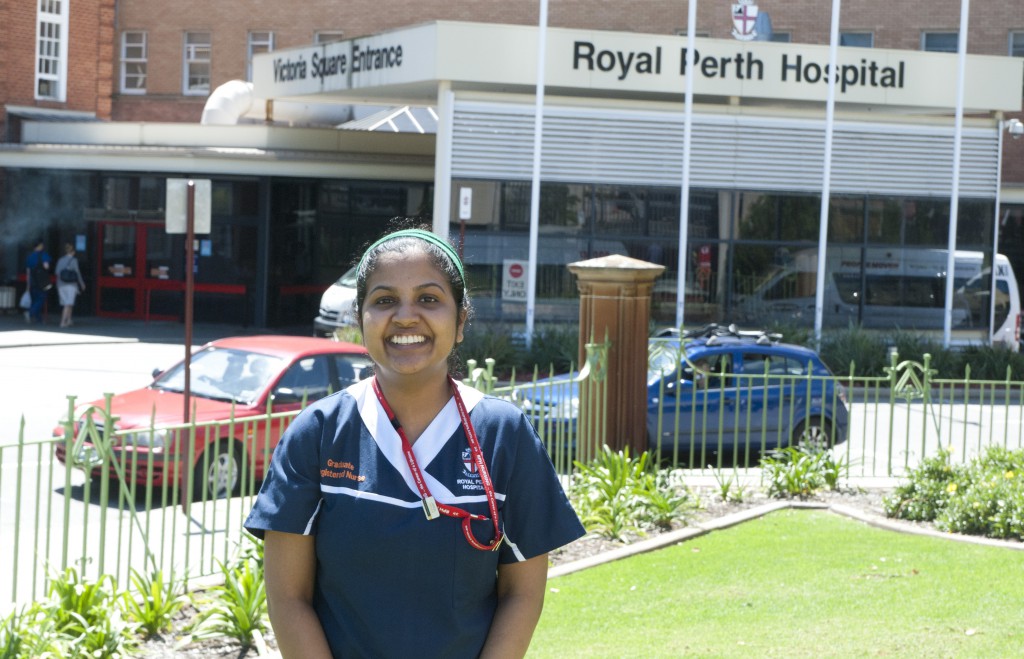 Ann Rodrigues works as a nurse at Royal Perth Hosptial, where she witnesses both joy and sorrow as patients deal with illness. In times of distress she seeks the consolation of God, visiting the nearby St Mary’s Cathedral.  PHOTO: Juanita Shepherd