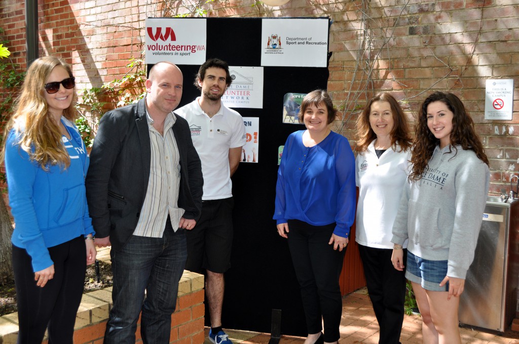 From left to right, Sheldon Milligan, Dr Martin Drum, Peter Martin, Rommie Masarei, Donna Tempra and Chantelle Bertino-Clarke welcome Notre Dame’s involvement in the Volunteers in Sport Project. PHOTO: UNDA