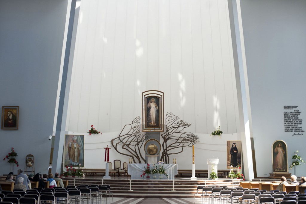People pray inside the Sanctuary of Divine Mercy in Krakow, Poland, in 2012. The polish city, the former see of soon-to-be saint Blessed John Paul II, will host the next international gathering of World Youth Day in 2016. PHOTO: CNS/Marcin Mazur