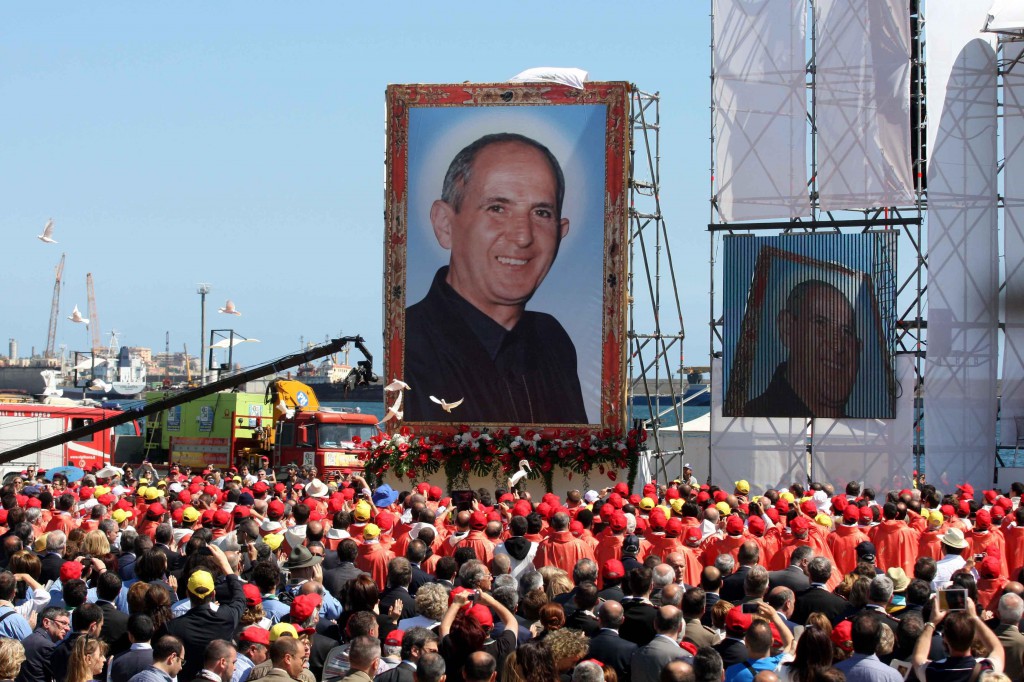 Beatification of Giuseppe Puglisi, priest and martyr, who was killed in front of his parish church by a hitman ordered by the local Mafia bosses, the brothers Filippo and Giuseppe Graviano in Palermo, Sicily.