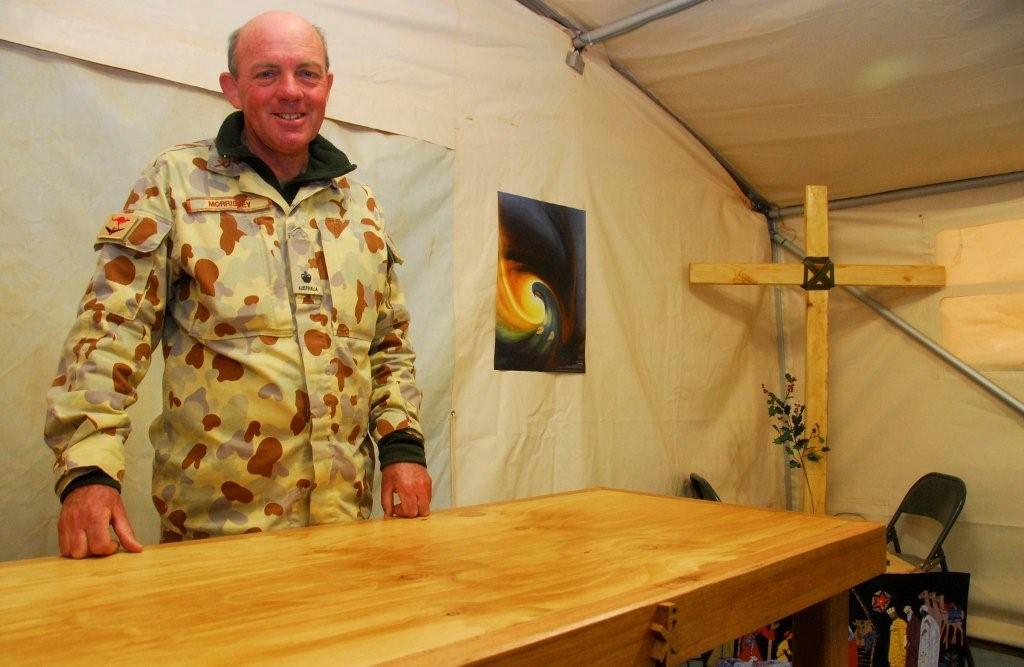 Fr Michael Morrissey in the Australian army’s chapel in Afghanistan.