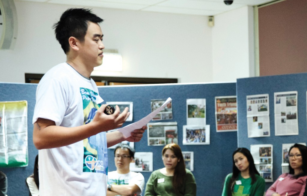 Vietnamese youth music leader Thuc Hoang speaking to young people in Westminster on October 20. PHOTO: Peter Bui