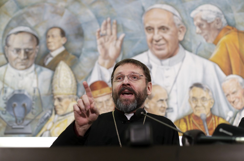Archbishop Sviatoslav Shevchuk of Kiev-Halych, major archbishop of the Ukrainian Catholic Church, speaks Feb. 25 during a Rome news conference on the recent events in the Ukrainian capital. PHOTO: CNS/Max Rossi, Reuters