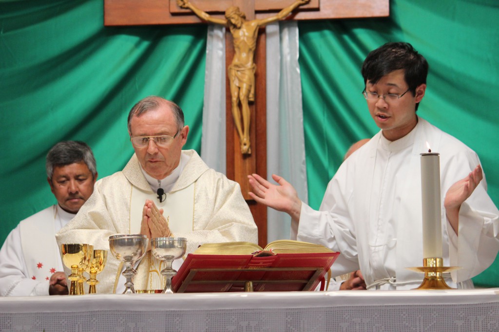 Fr Gavin Gomez, Vicar-General of the Archdiocese of Perth Fr Peter Whitely and Fr Brennan Sia were among the clergy who concelebrated Mass on February 13 for Catholic teachers in the south-west region. PHOTO: Leanne Joyce