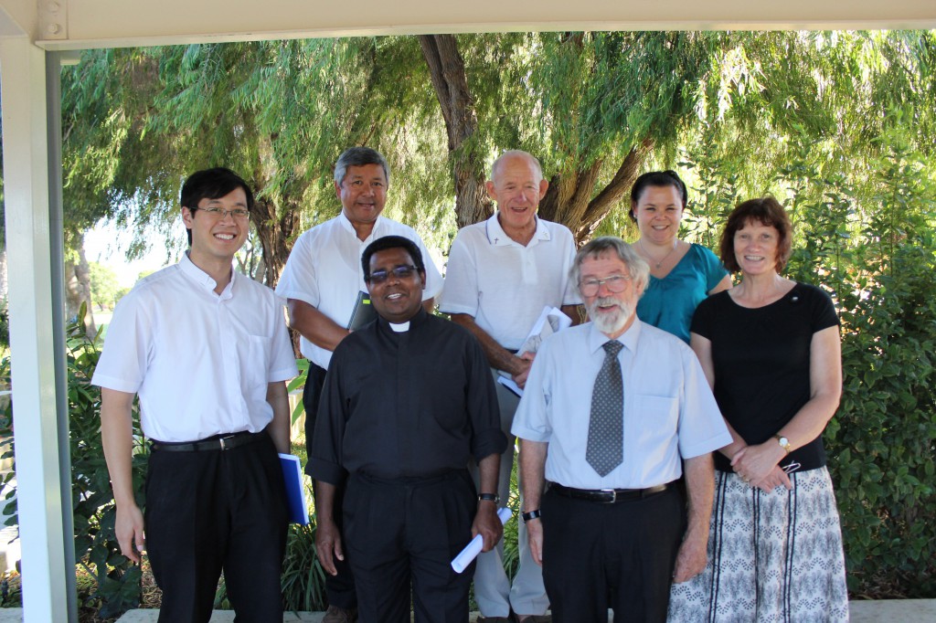 Local priests and Kolbe Catholic College staff met recently to discuss issues regarding the faith development of the school’s students. Photo: LEANNE JOYCE