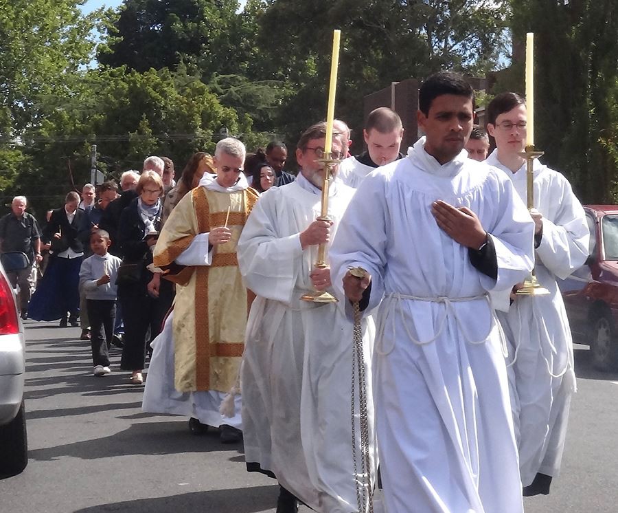 The Catholic Community of John Henry Newman in procession for Candlemas.