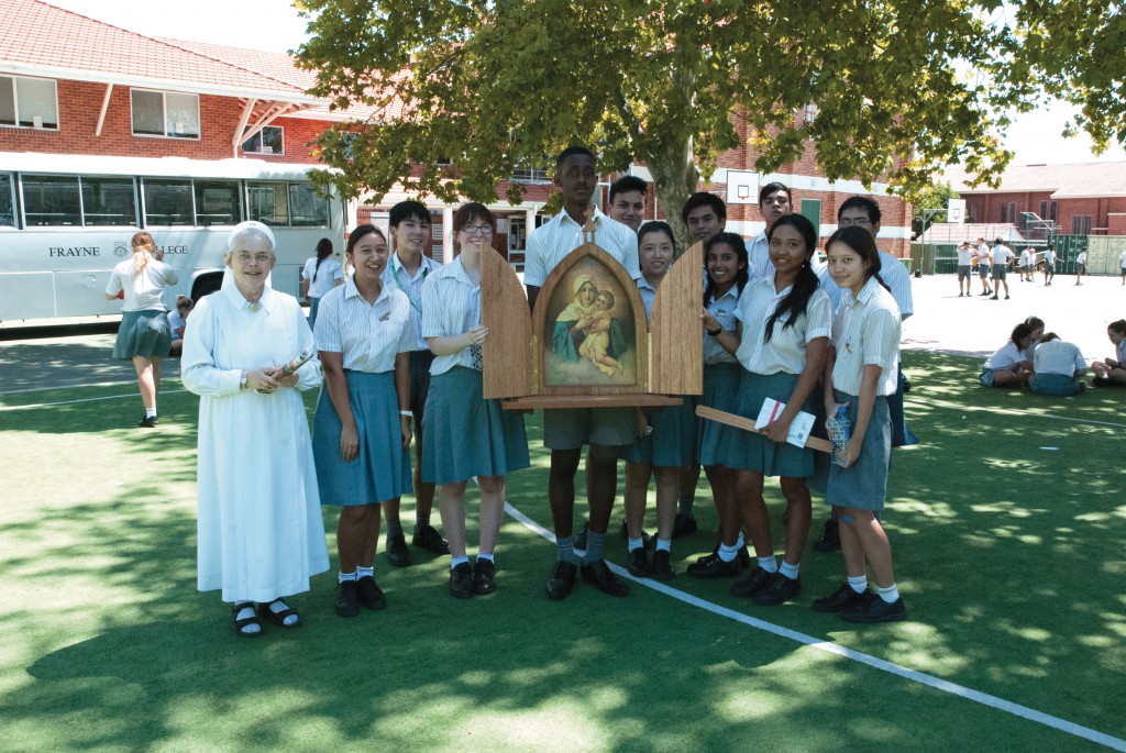 Ursula Frayne Catholic College students recently made their contribution to the 13,959km journey the Schoenstatt Sisters hope to complete. PHOTO: Mathew Biddle