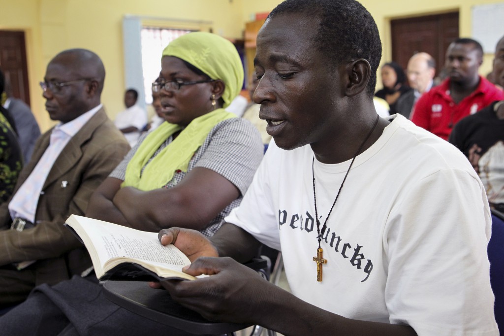 A man attends weekday Mass at the archdiocesan headquarters in Abuja, Nigeria, in this 2010 file photo. Over the last few years "Nigeria has been the most dangerous place in the world for Christians," said a new report on persecution from Aid to the Church in Need. FILE PHOTO: CNS/Nancy Phelan Wiechec
