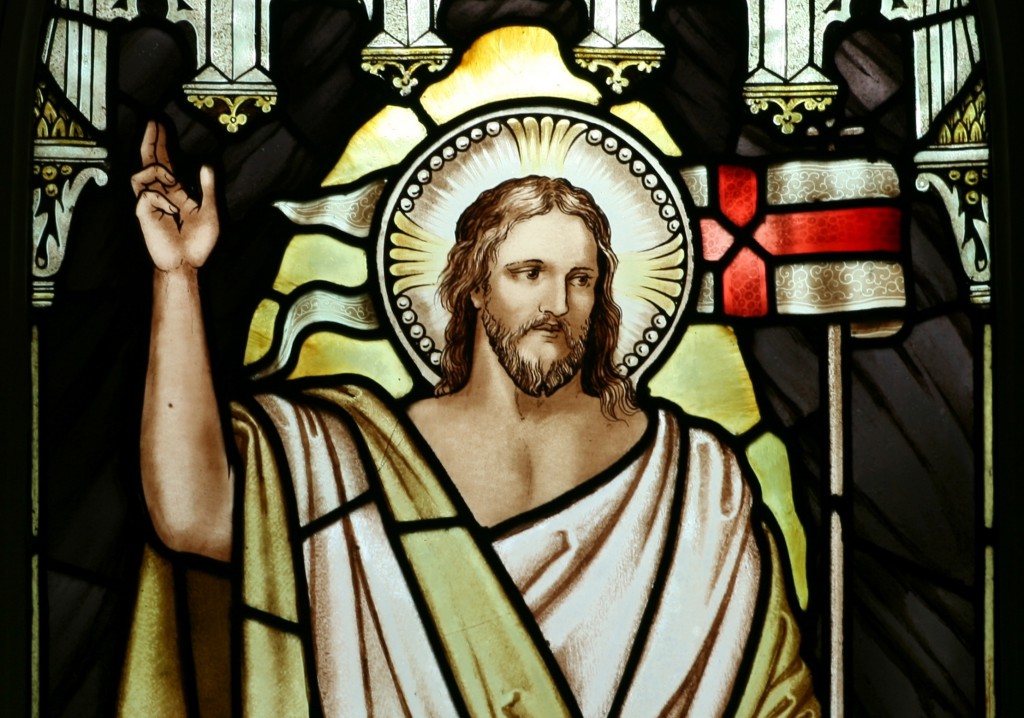 The stained glass panel above was made by Alfred Handel and is situated in the chancel of St John's Anglican Church, Ashfield, New South Wales. This scene illustrates Jesus' claim "I am the Resurrection and the Life " (John 11:25). Photo: Toby Hudson