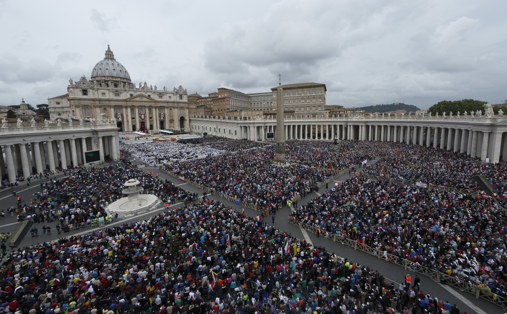 Pope Francis celebrates the canonization Mass of Sts. John XXIII and John Paul II in St. Peter's Square at the Vatican April 27. PHOTO: CNS/Paul Haring