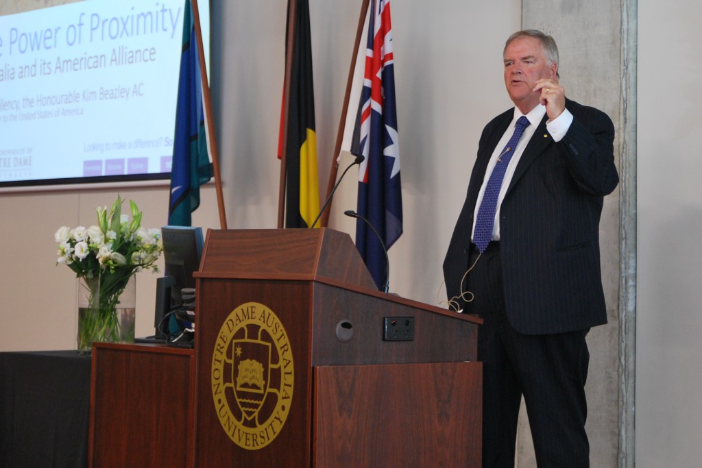 The Honourable Kim Beazley, who has been serving as Ambassador to the United States since 2009, returned to Notre Dame in Fremantle to deliver an insightful lecture on Australia’s alliance with the United States of America. PHOTO: Marco Ceccarelli
