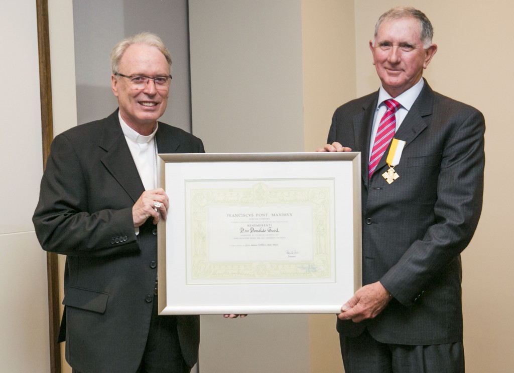 Outgoing Trustee of St John of God Health Care, Mr Don Good, was recently bestowed with the Benemerenti Medal by his Holiness Pope Francis for his service to the health care ministry in Australia over four decades. PHOTO: Supplied