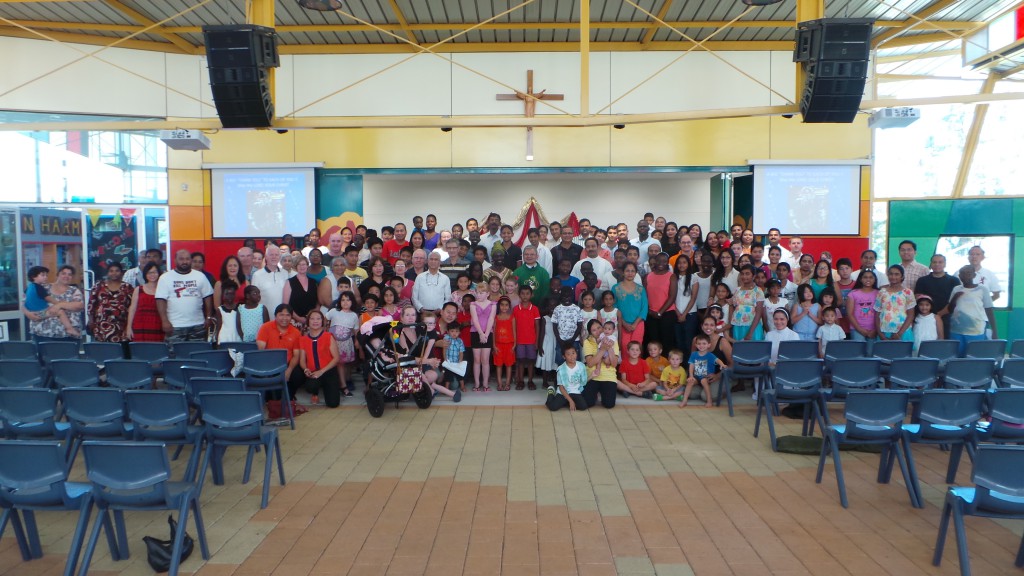 Fr Vinh and his new congregation at Banksia Grove Catholic Primary Catholic school, where they currently celebrate Mass. PHOTO: Supplied