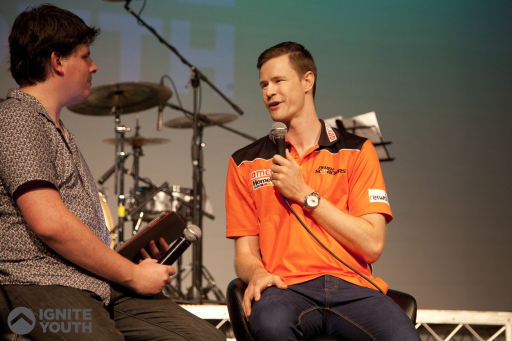 Special guest Jason Behrendorff, 24, a Perth Scorchers player, spoke about his faith at the recent Ignite Youth launch. In talking about his move from Canberra to Perth, Mr Behrendorff said that he has come to realise that it’s not about his timing or plan – but God’s. PHOTO: Supplied