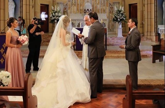 In between preparing 20 Couples for marriage in the month of March, Fr Michael Gatt still found time to celebrate the wedding of Flavio Gastaldello and Lili Dimoski on 14 March 2015 at St Michael the Archangel Chapel in Leederville. PHOTO: Supplied