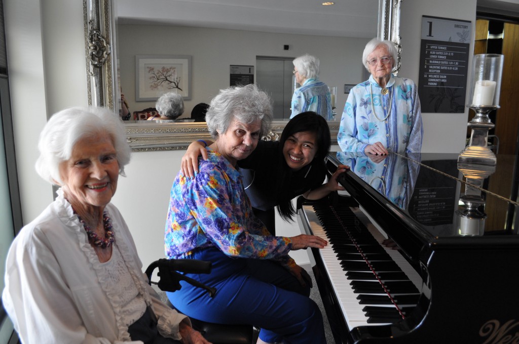 Mayumi comes in regularly on her days off to Mercy Place and sings beautifully while one of our residents faultlessly plays our grand piano.  PHOTO: Mercy Health