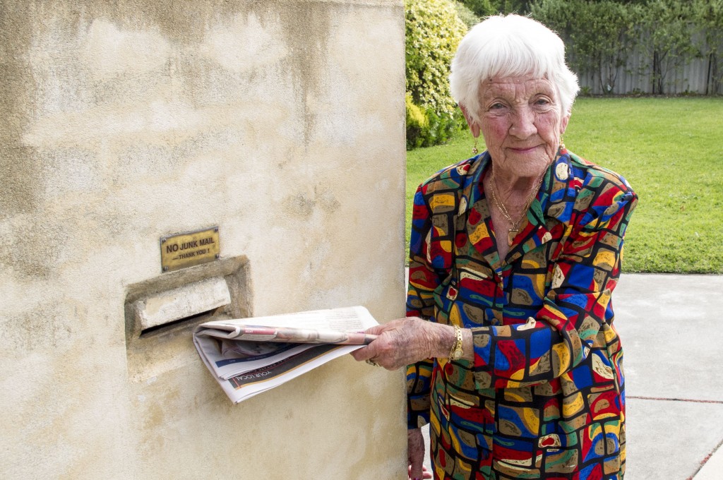 101-year-old St Mary's Cathdral parishioner, Sheelah Rudman, still lives an active life which includes delivering papers in her local neighbourhood. PHOTO: Mark Reidy