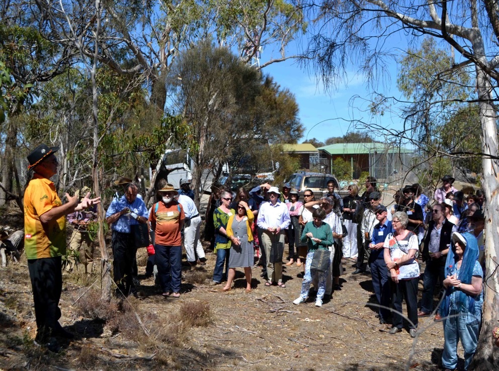 Peramangk/Kaurna elder Ivan-Tiwu Copley welcoming the conference delegates to a site sacred in the Mt Barker region. PHOTO: Supplied