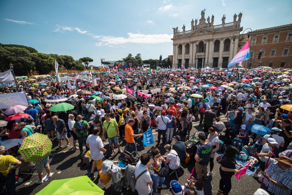 The Family Day held in St John Lateran square on 20 June 2015 rallied in favour of the traditional family and against the teaching of gender theory in schools. PHOTO:  Comitato Difendiamo i Nostri Figli