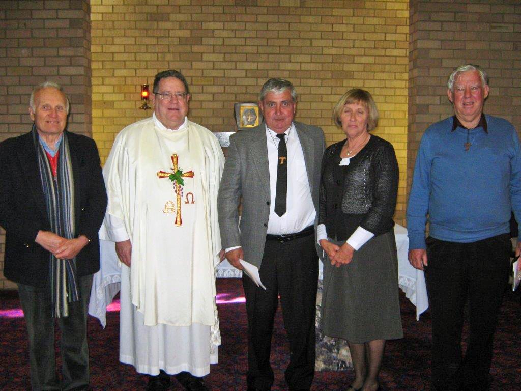 Left to Right; Minister of the Perth Secular Franciscan Fraternity John Barich; St Mary’s Kalgoorlie parish priest Fr Andrew Bowron; Michael Crowley, Suzanne Crowley and Secular Francisan Acting Formator Harry Argus at the admission of Michael Crowley into the Secular Franciscan Order on Saturday, 13 June. PHOTO: Supplied