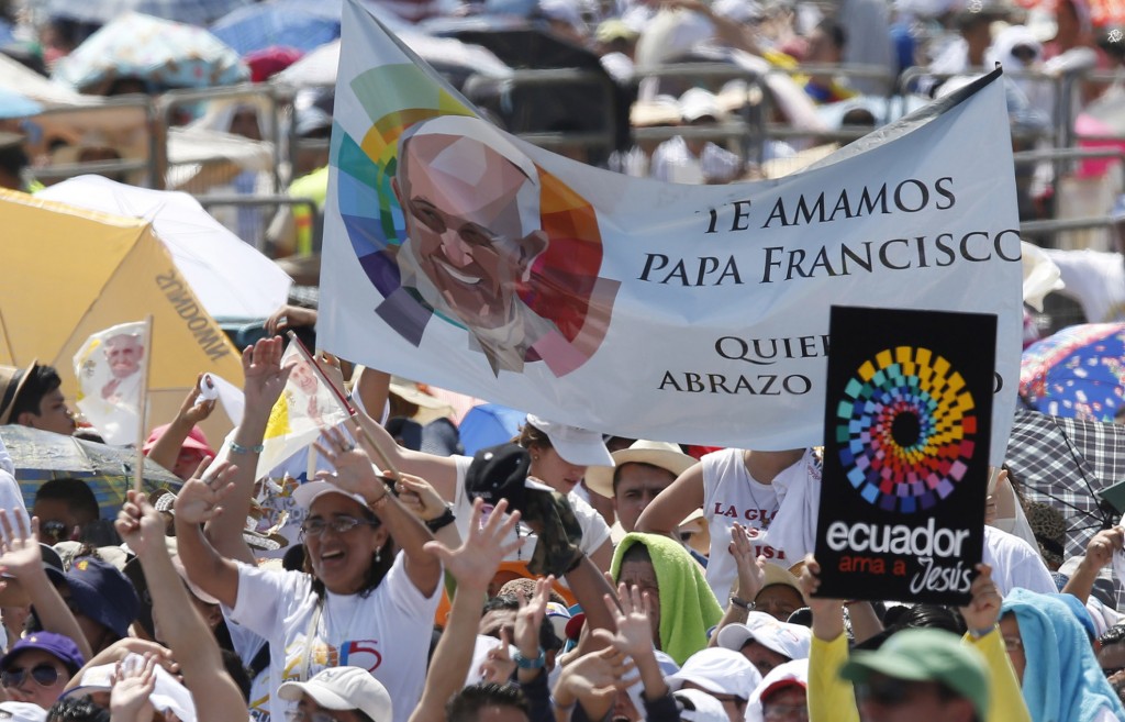 People wait for Pope Francis' arrival to celebrate Mass in Samanes Park in Guayaquil, Ecuador, July 6. PHOTO: CNS/Paul Haring