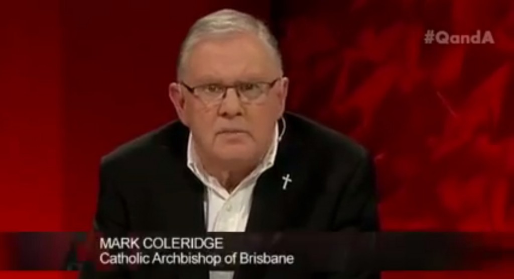 Brisbane Archbishop Mark Coleridge appeared as a panel member on ABC TV’s Q&A on Monday night. PHOTO: Supplied