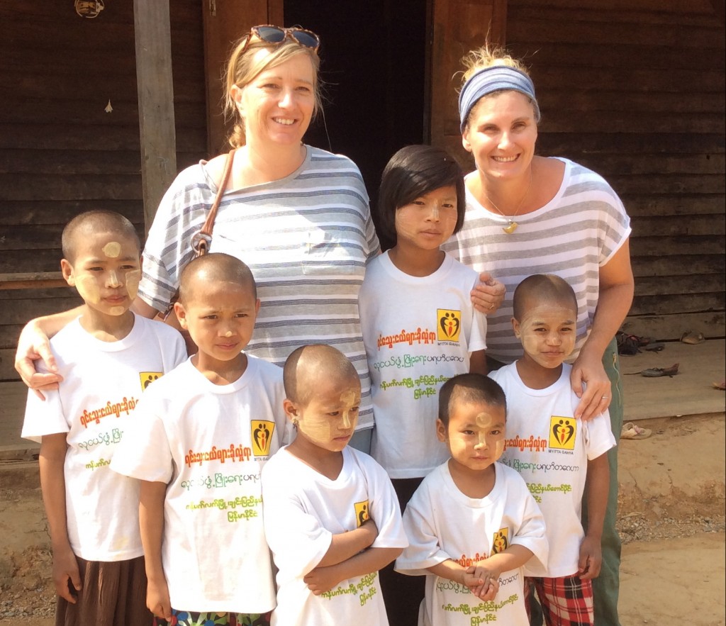 St Dominic’s Innaloo Year 3 teacher Liz Lofthouse (centre left) with Year 4 Support and Music teacher Mags James (right), with students from Metta Geha Orphanage, Myanmar. PHOTO: Supplied