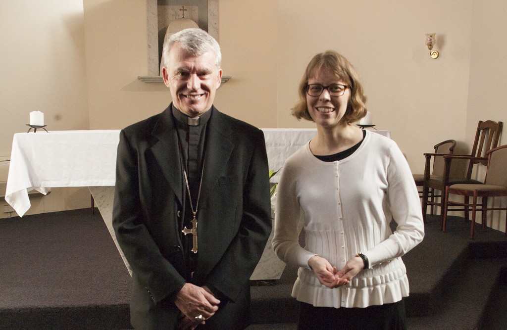 Archbishop Timothy Costelloe SDB stands with Dr Michelle Jones following her canonical Consecration to a life of prayer and service in the Carmelite tradition. PHOTO: Jamie O'Brien