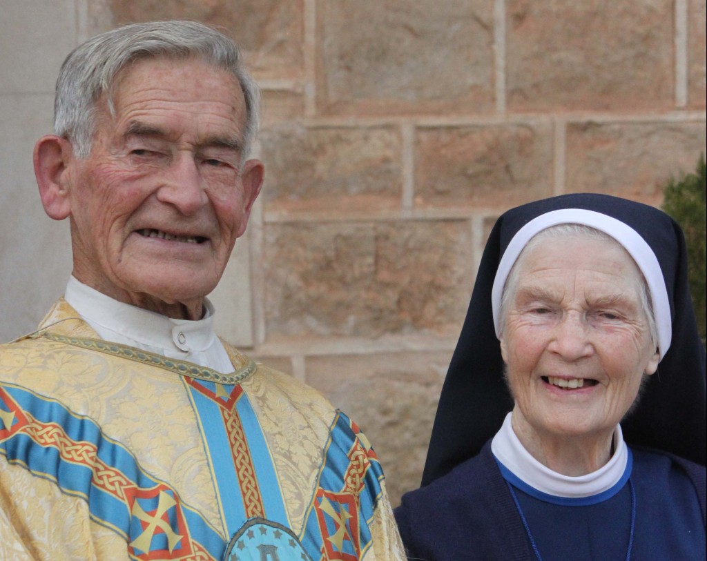 Fr Stephen Cooney OPraem, who recently celebrated his Diamond Jubilee, stands next to his sister, Sr Gerard Cooney, who belongs to the Sisters of Nazareth, Geraldton. PHOTO: Supplied